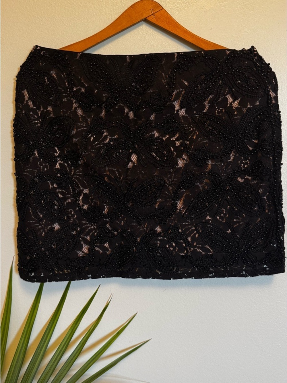 Black Beaded Lace Mini Skirt - Sophisticated Evening Mini